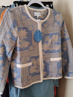 NWT Cartolina Nantucket Louisa Periwinkle Blue Tapestry Jacket Size Small
